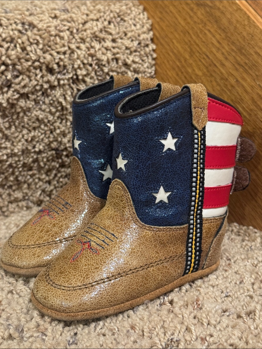 BOOT BARN Kids' Western Flag Cowboy Boots - Blue, Red White baby infant toddler